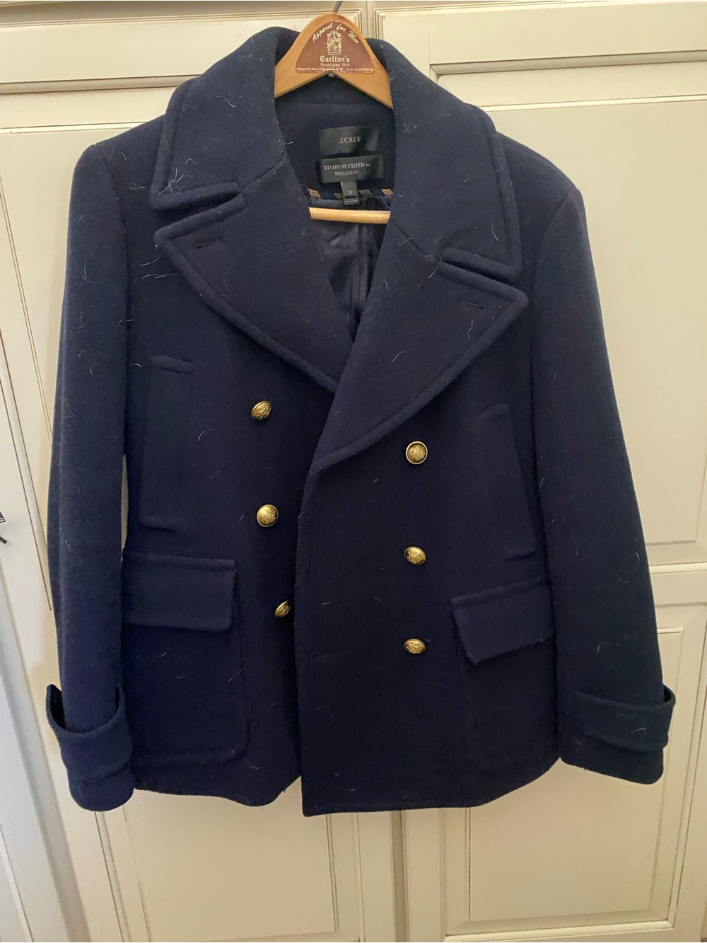 J. Crew Double-Breasted Navy Wool Peacoat with Gold Buttons size 12 women